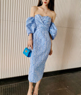 Tube Pleated Off-Shoulder Puff Sleeve Dress